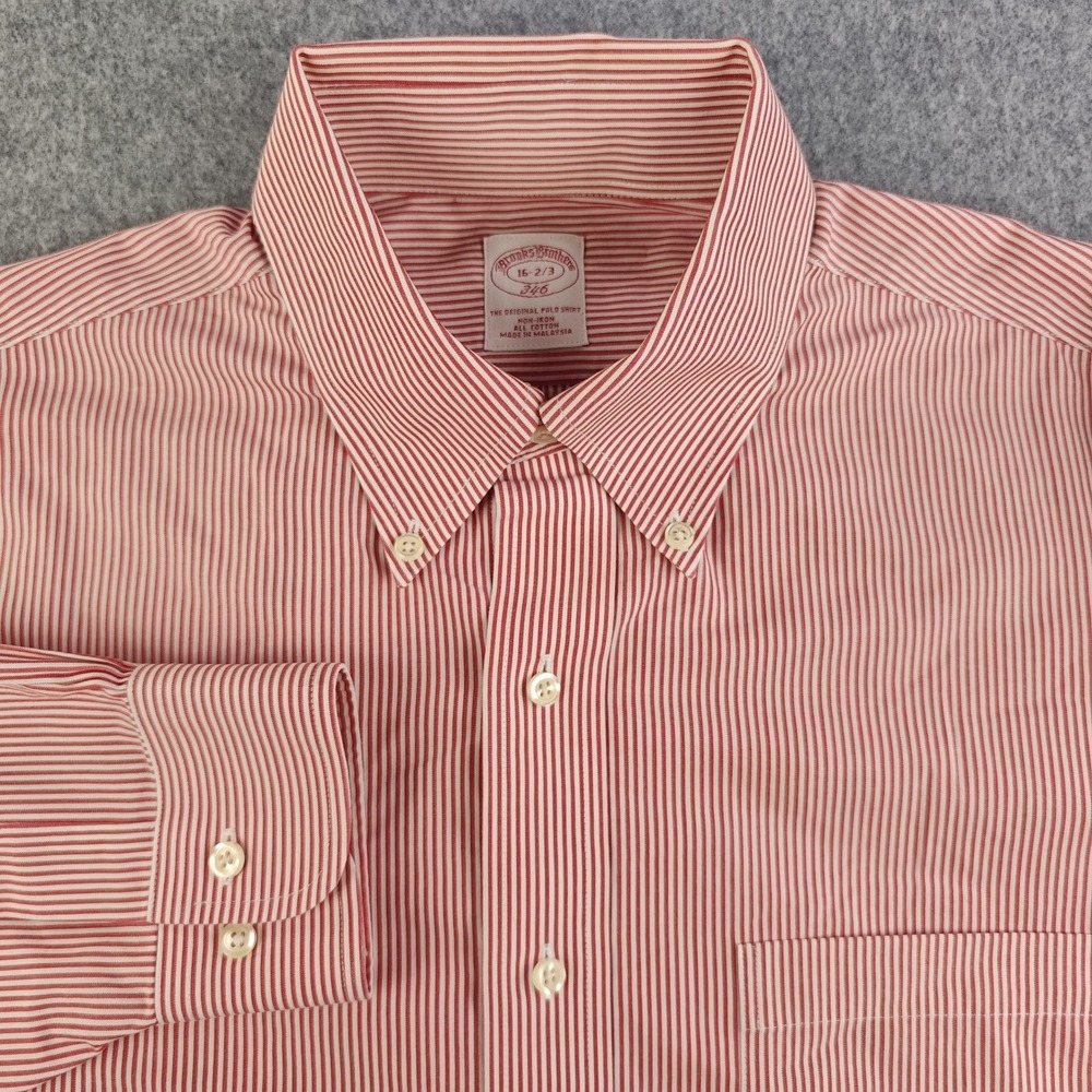 Brooks Brothers Dress Shirt Mens 16 2/3 Non Iron 346 Red Vertical Striped
